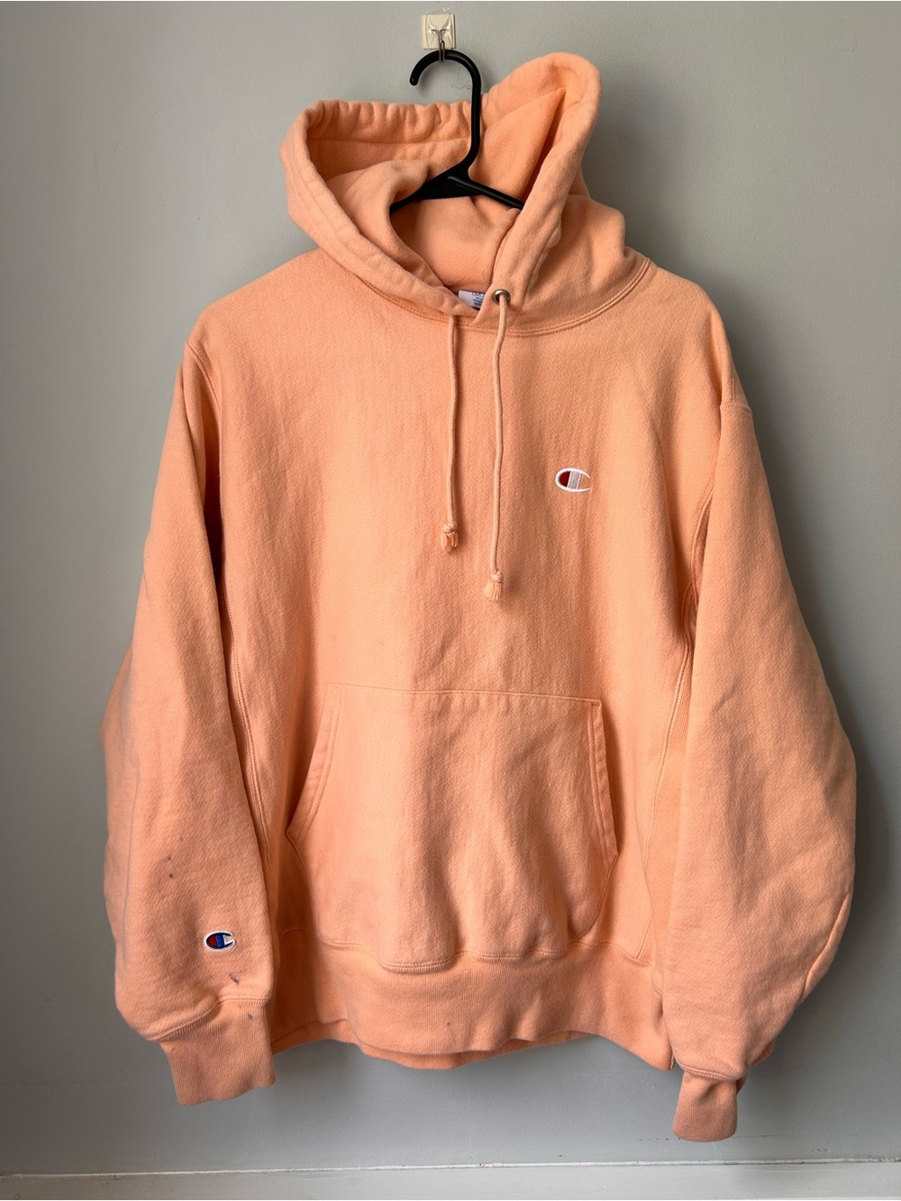 VTG Champion Reverse Weave Classic Peach Hoodie Sweatshirt Pullover Rare Med